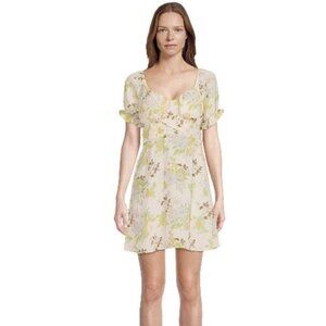 Beige Coquette Puff Sleeve Boho Floral Summer Mini Dress